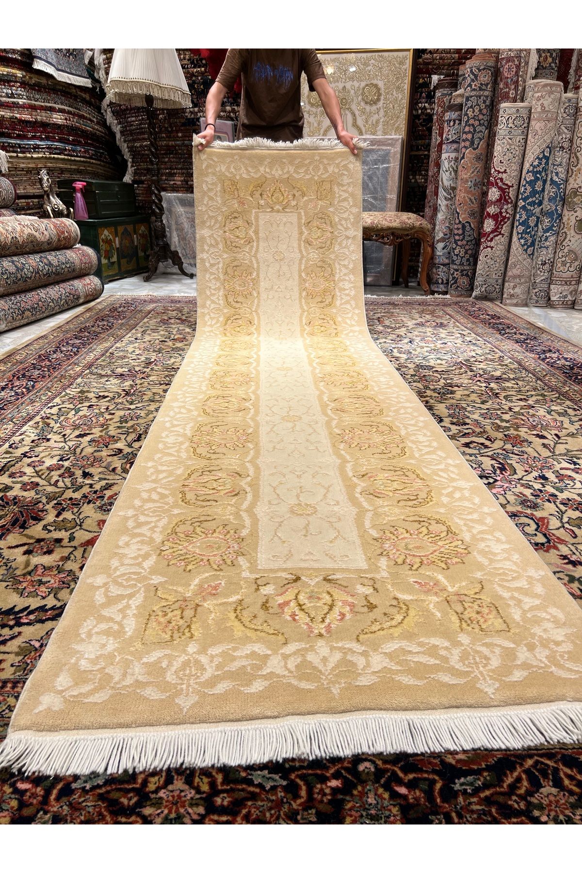 RD RAMAZAN DAĞ EL HALI SANATI El Dokuma İpekli Uşak Halısı Özel Dokuma Ebat 317x83
