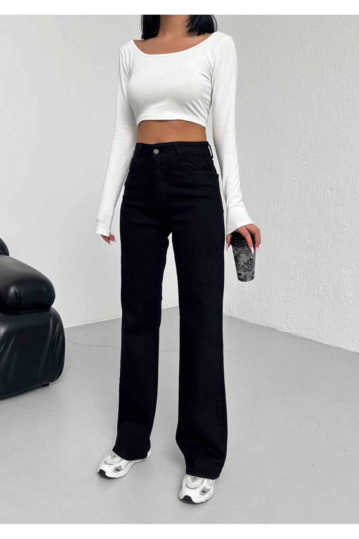 Miele Woman Kadın Yüksel Bel Palazzo Bol Paça Full Likra Esnek Jeans