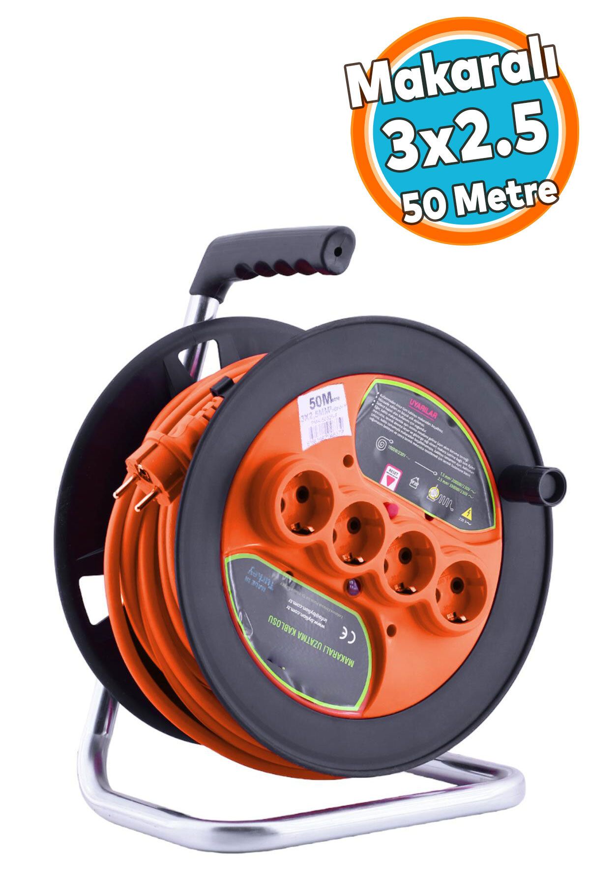 NZB Plastik Makaralı Seyyar IP20 4 Prizli Uzatma Kablosu 3x2.5 mm CCA Kablo 50 Metre Termal Sigorta