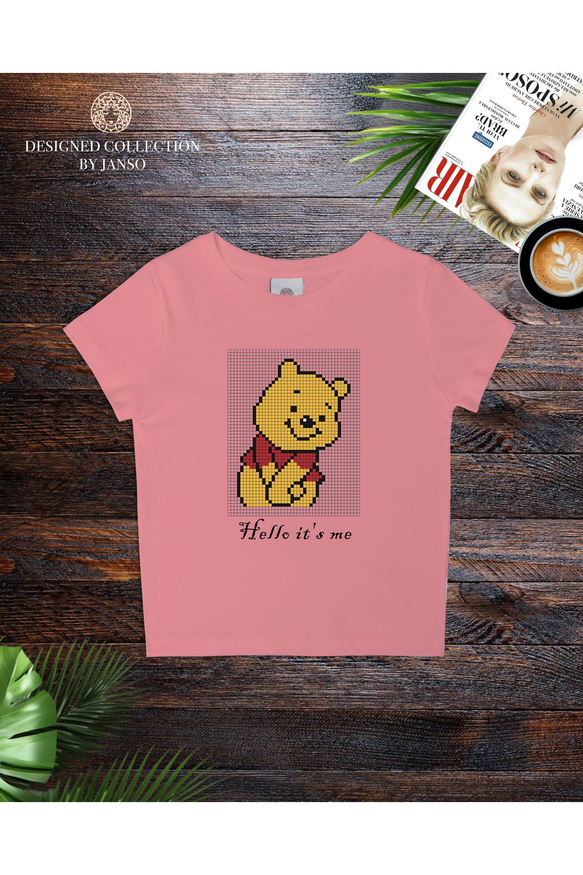 JANSO GROUP - KADIN KISA KOLLU CROP TSHIRT BASKILI Helle it's me PAMUKLU PENYE KUMAŞ