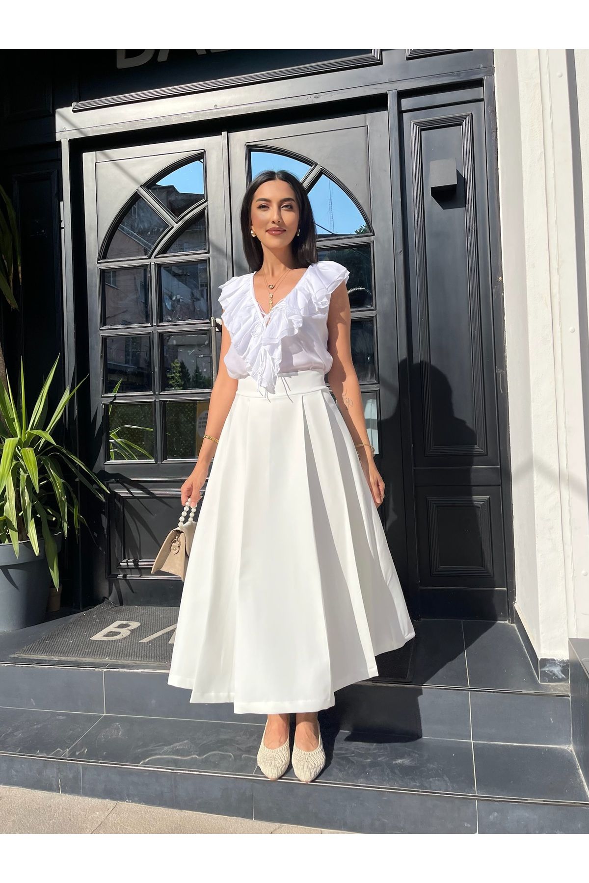 BRW premium pileli midi etek