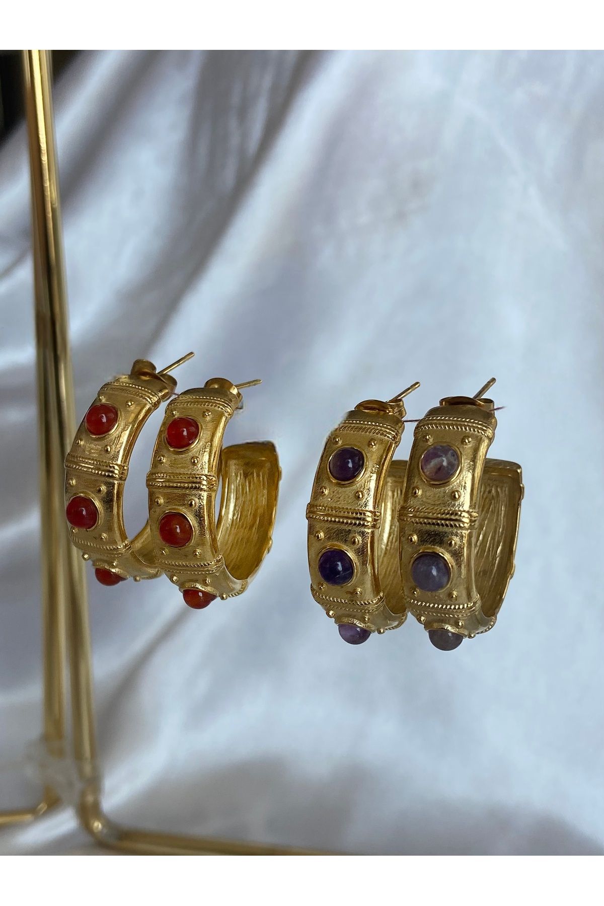 LEMARİZ COLLECTİON Mercan Doğaltaş Halka Küpe