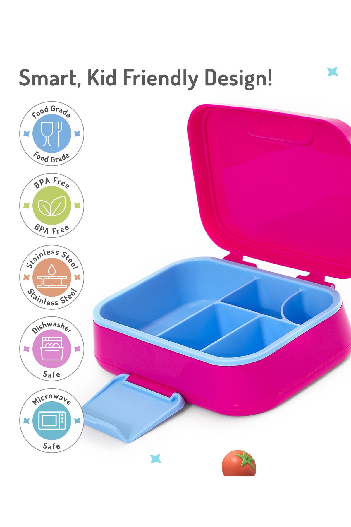 Bonfino-Bonfino Lunch Box with Spoon and Fork, Leak-Resistant Seal, 1145 mL, 21.5 x 14.5 x 7.6 cm - Pink 5