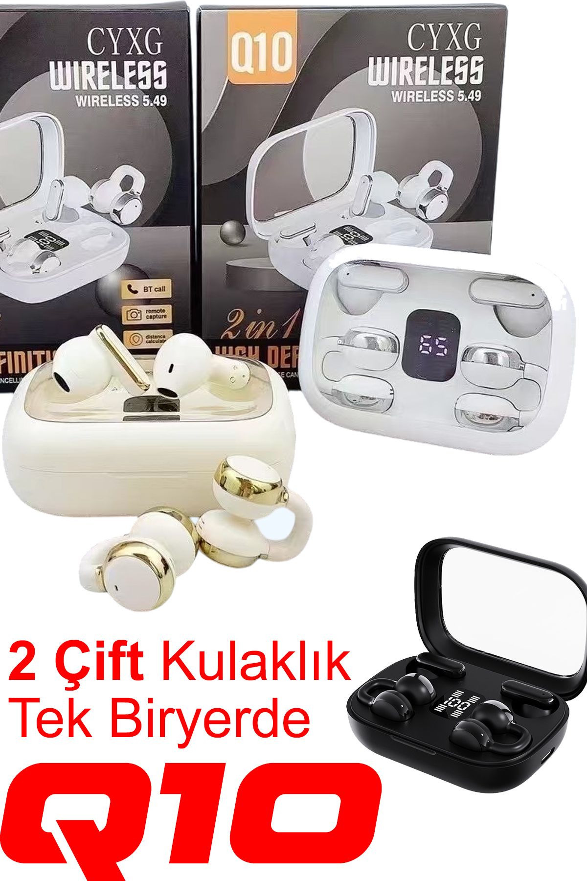 DigiMonster Q10 Kulak Klipsli Bluetooth Kulaklık – Çiftli Set | 2 Çift Kulaklık | Şık Hafif ve Ergonomik Tasarım