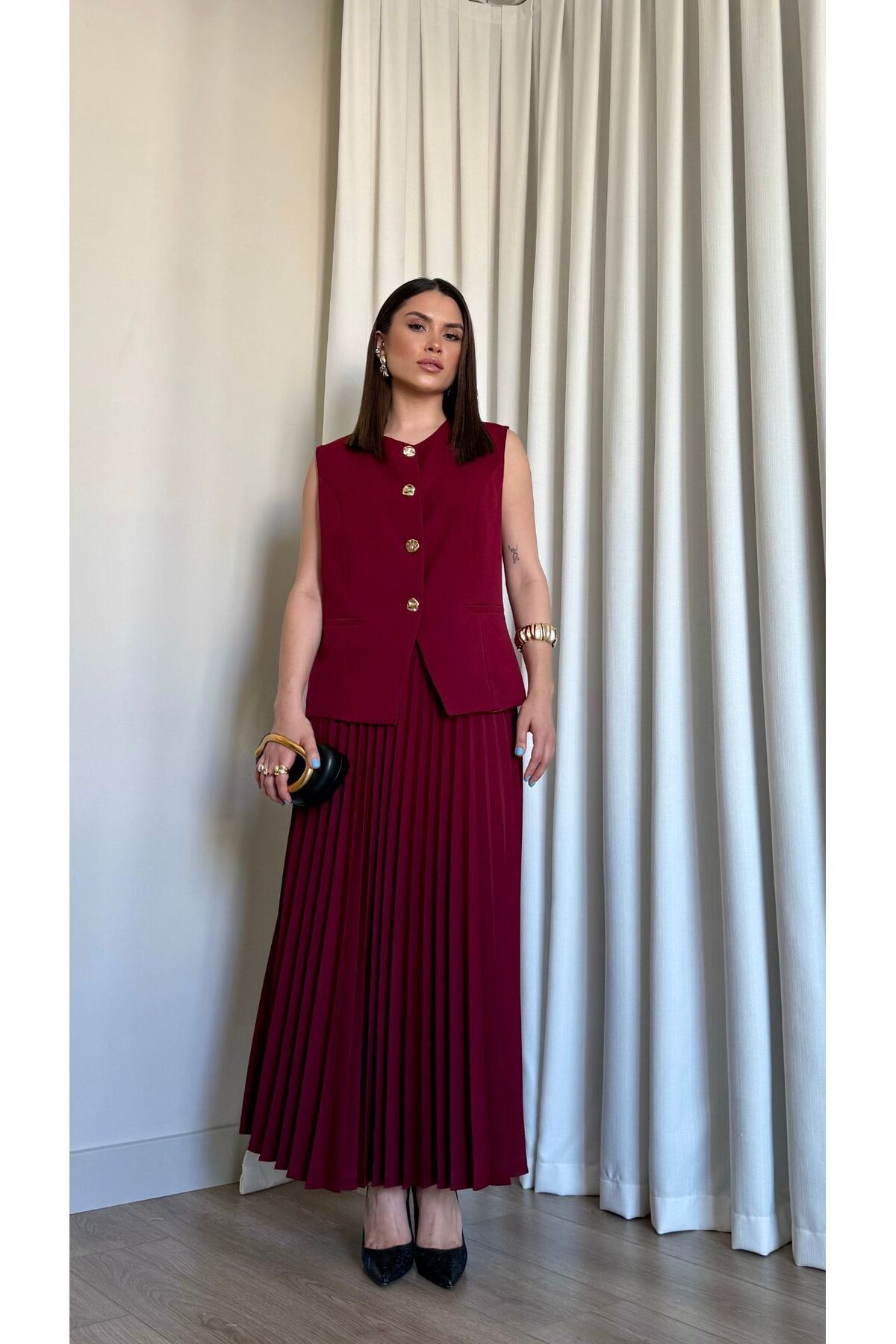 ROUPAS Piliseli Etek Ceket Takım