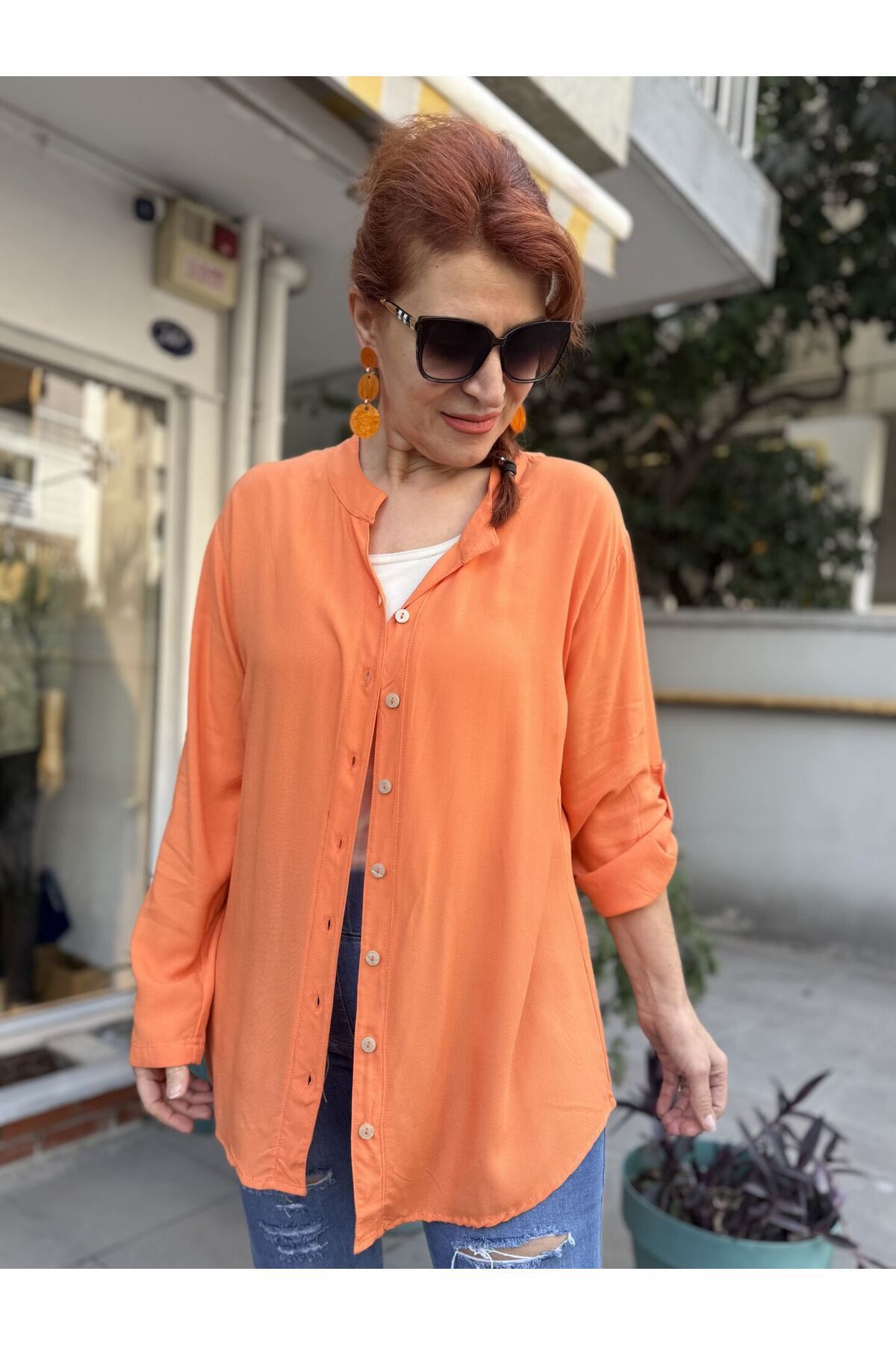 DenizEge Viskon Hakim Yaka Basic Gömlek Turuncu-48
