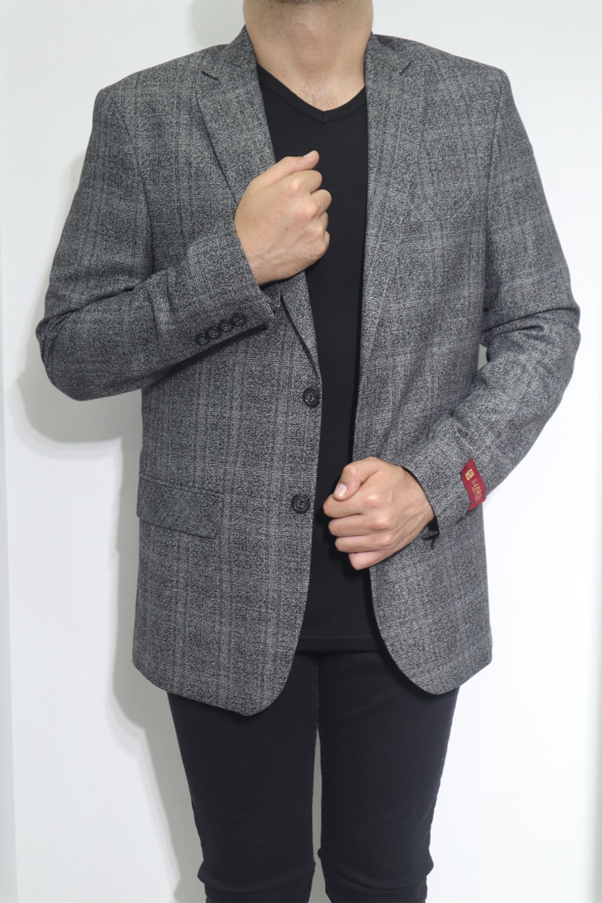 MODA MEN DMC TEKSTİL Erkek Gri Kırçıllı Klasik Kesim Rahat Kalıp Çift Düğmeli 6 Drop Blazer Ceket
