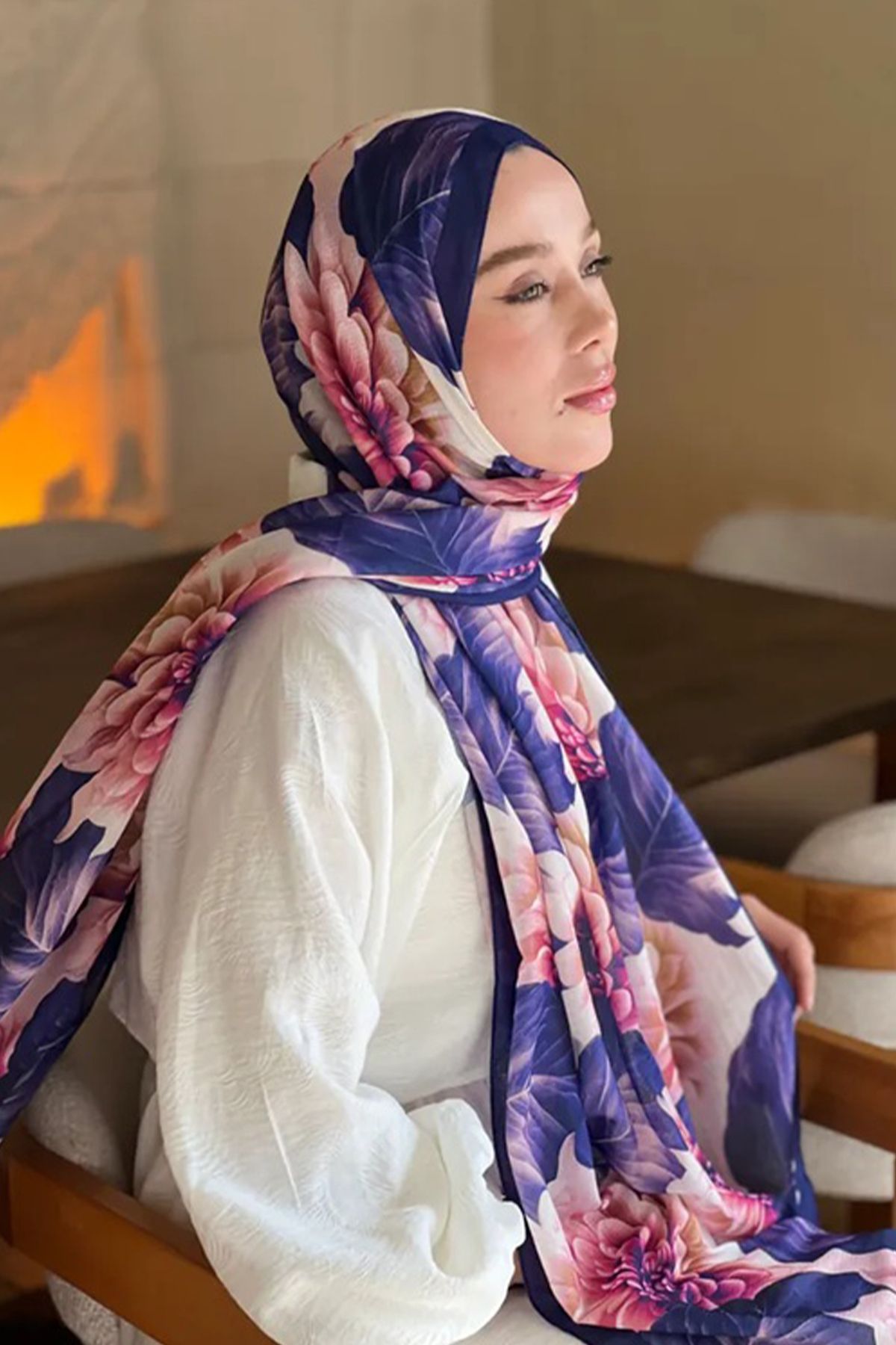 Tesettür Diyarı Ortanca Desen Lina Şal