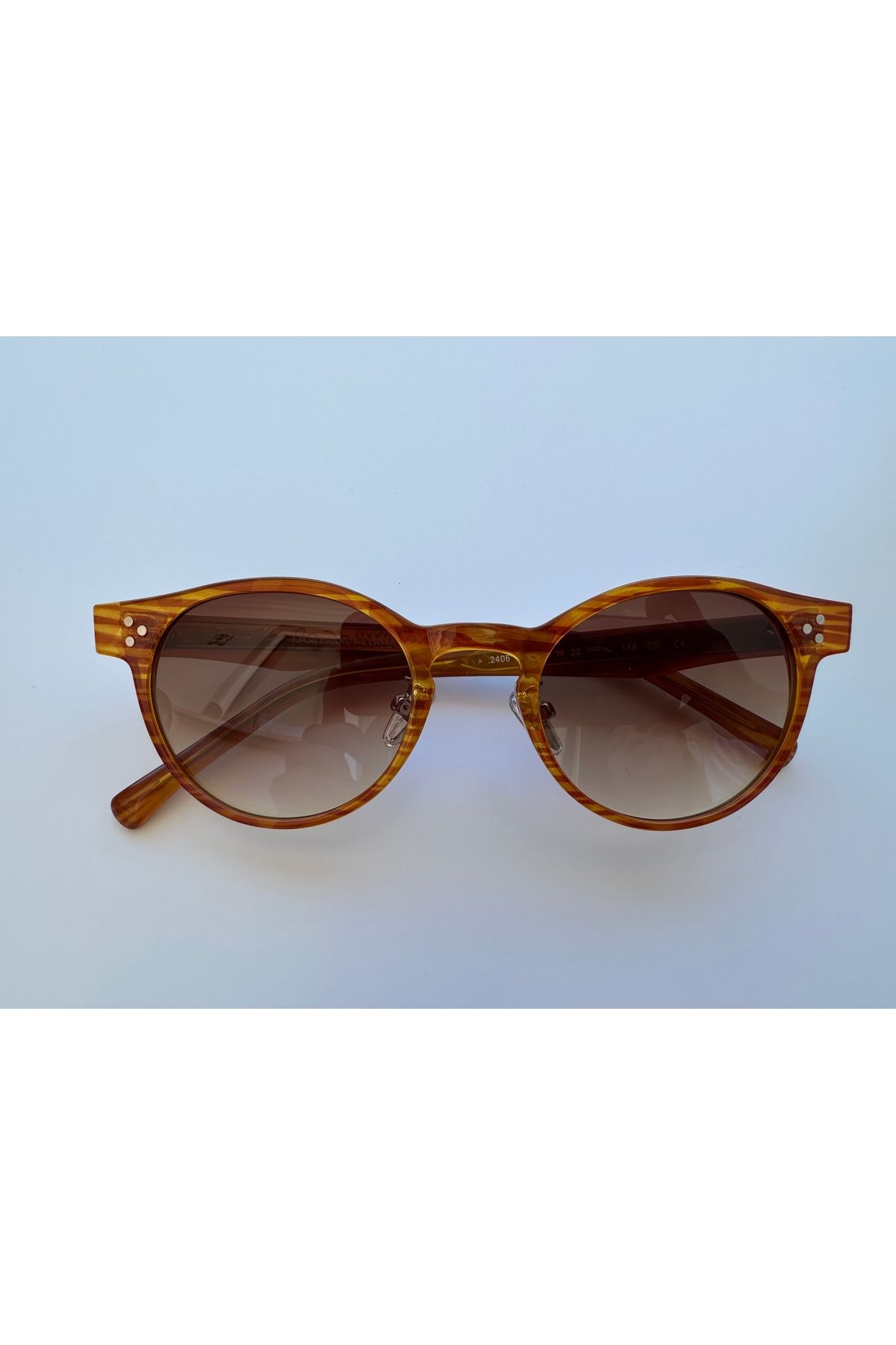 shop Unisex Camel Asetat Güneş Gözlüğü – Yuvarlak Çerçeve, Kahverengi Degrade Cam