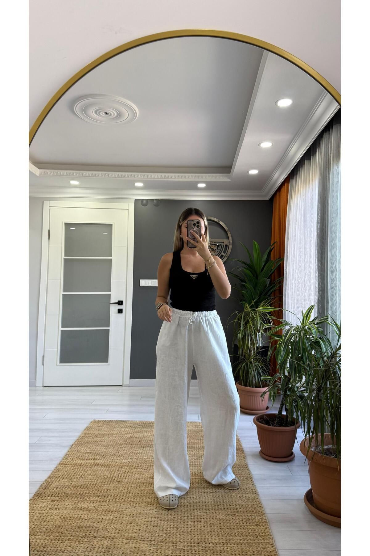 SEVİNÇ GÜNGÖR Organik keten pant Beyaz