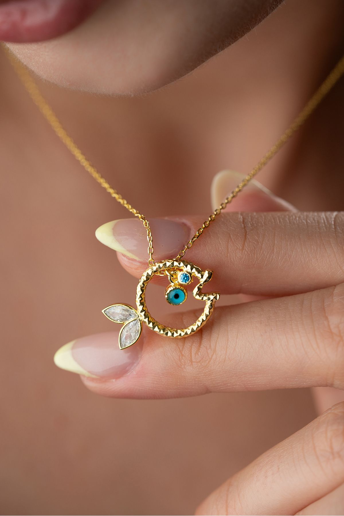 Silvano Jewelry 925 Ayar Gümüş Nazarlı Balık Kolye