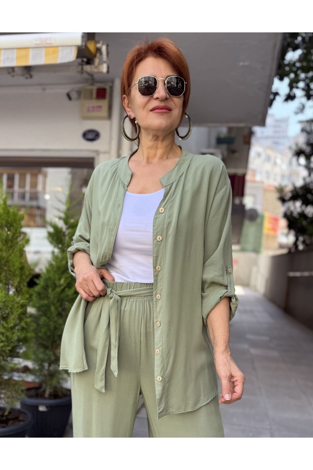 DenizEge Viskon Hakim Yaka Basic Gömlek Çağla Yeşil-46