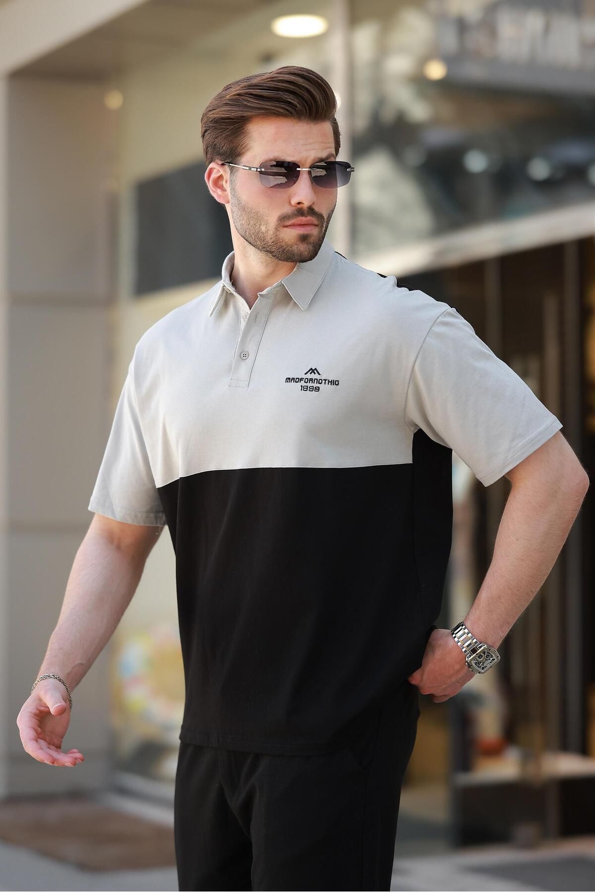 Madmext Siyah Polo Yaka Erkek Tişört E7116