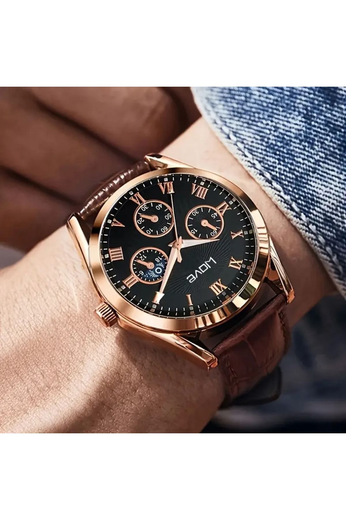 Feron accessories Altın Kasa Erkek Kol Saati – Deri Kordonlu Takvimli Analog Saat TM-521