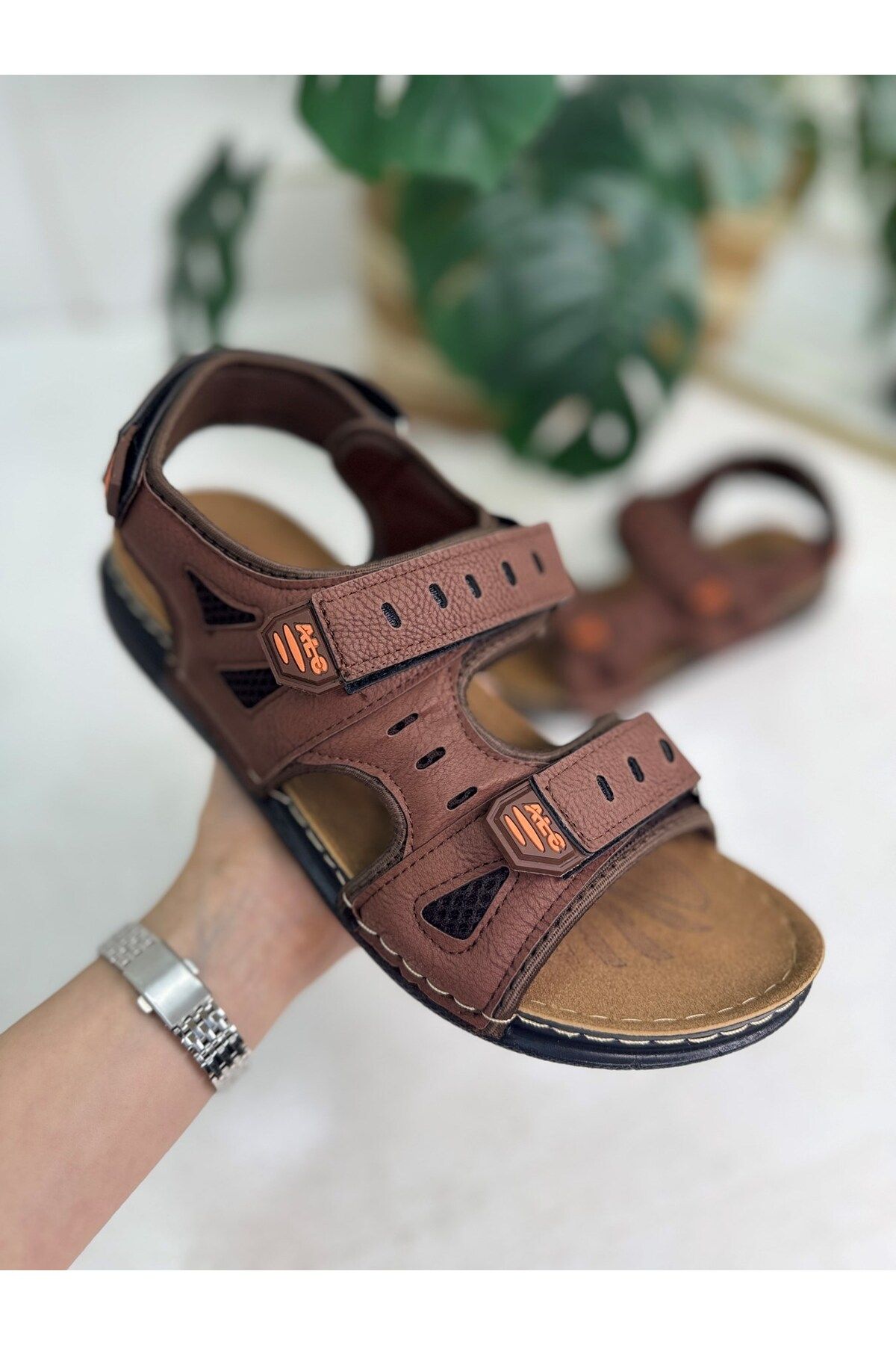 İmerShoes Günlük Erkek Sandalet Kalın Ortopedik Dikişli Taban Cırtlı Havuz Deniz Ayakkabısı 5201