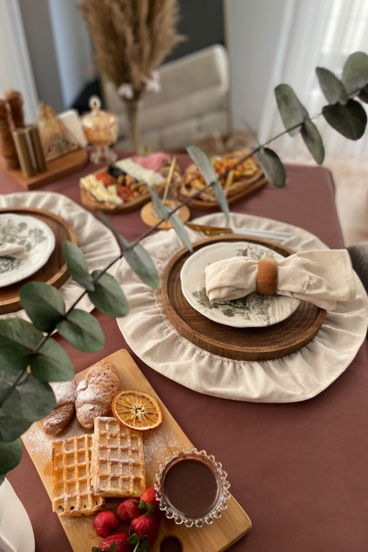Elioure Vintage Amerikan Servisi, Yuvarlak, 40 cm, 2'li Set, Doğal ve Şık Tasarım