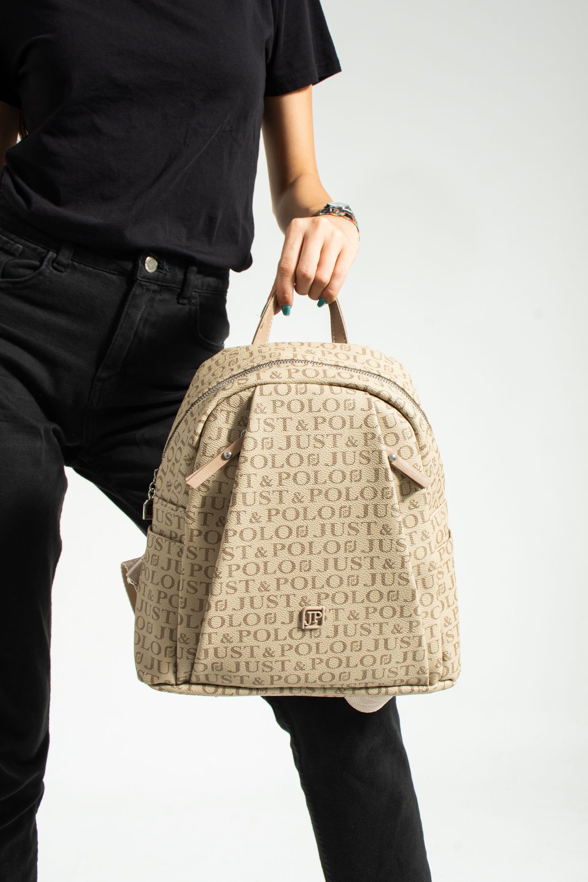 Just Polo Rose 2042 Emprime Suni Deri Marka Baskılı Kadın Sırt Çantası ( Ebat : En 28 Yükseklik 29 Cm)