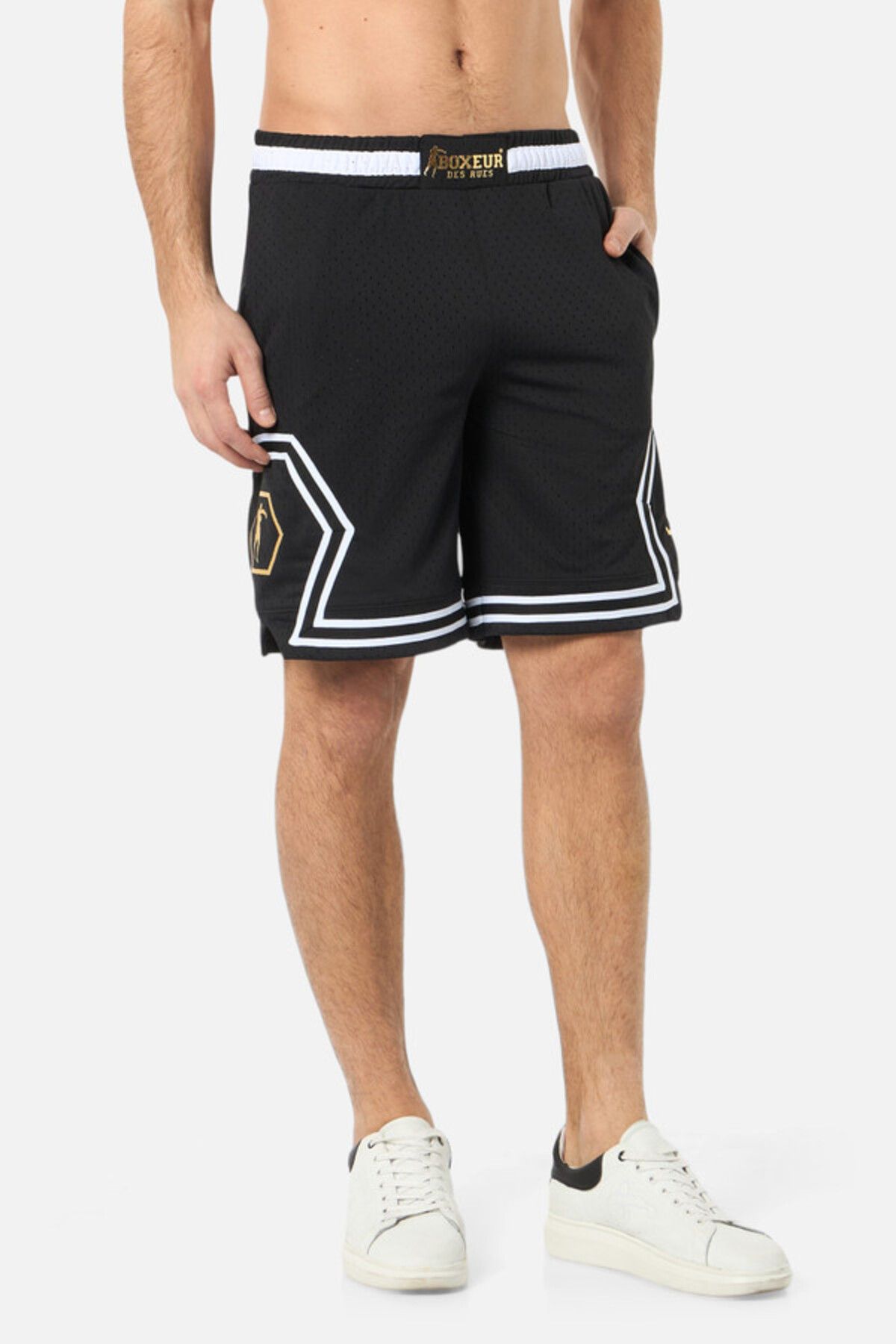 Boxeur Des Rues Black Mesh Short Black-Gold