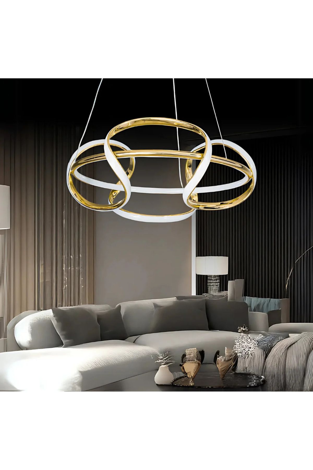 durulight Gold Kaplama 3 Renk Ledli Modern Özel Tasarım Sarkıt Ledli Avize