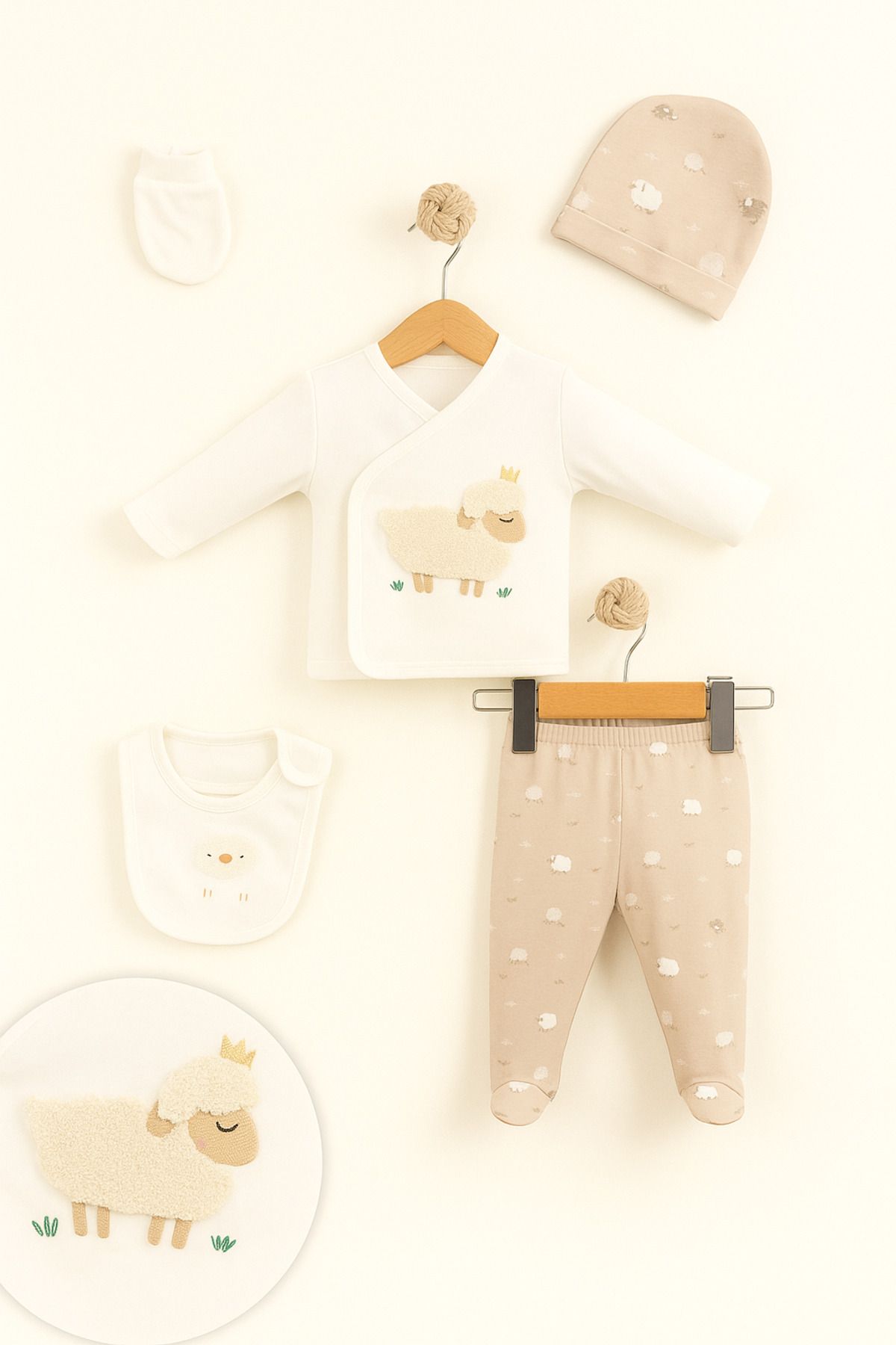 ETİC MODA Little Life %100 Pamuklu Bebek Yenidoğan 5'li Unisex Bebek Hastane Çıkış Seti (5 PARÇA)