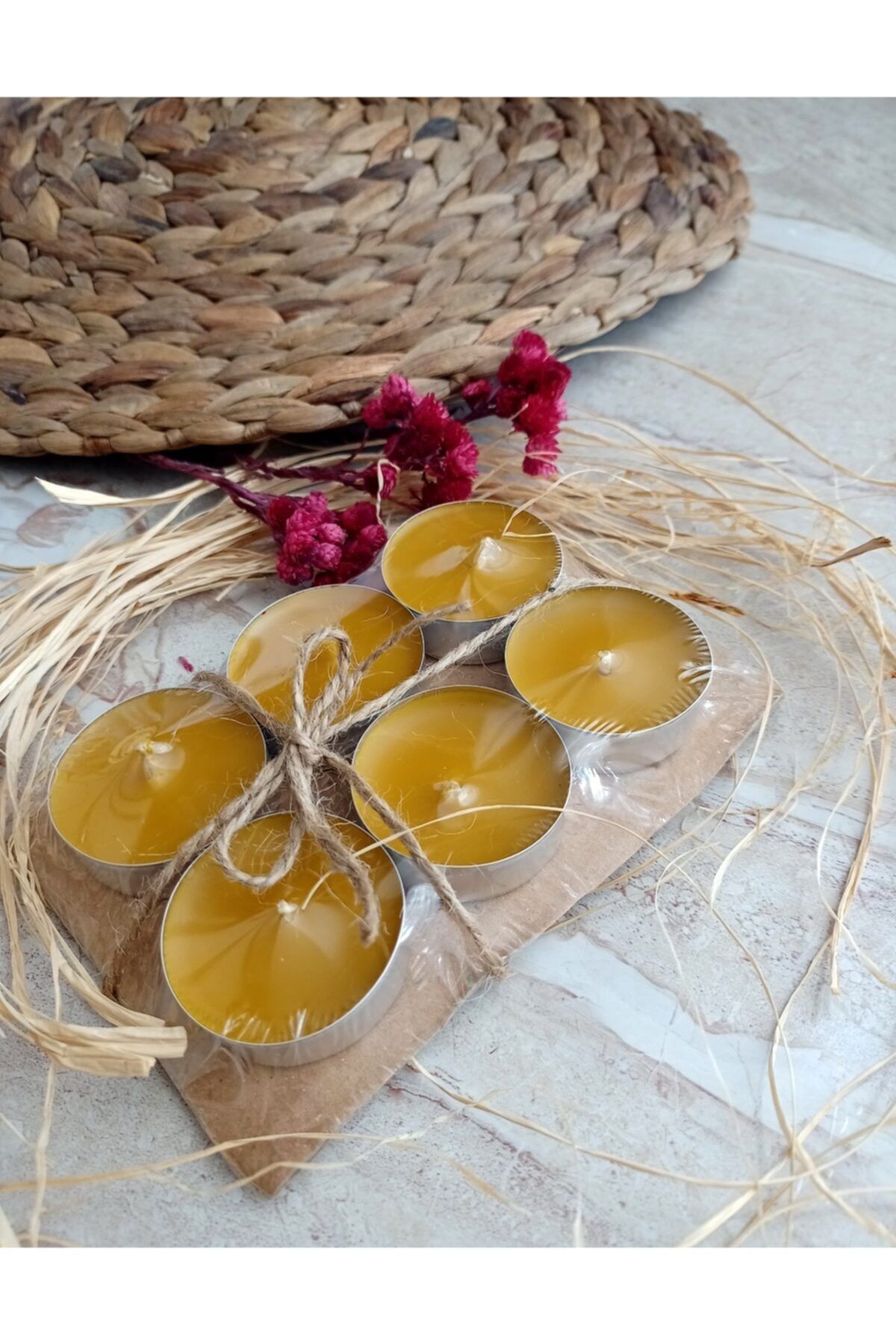 Elioure Doğal Petek Balmumu Tealight Mumleri, Paketli, Standart Boy, 12 Adet