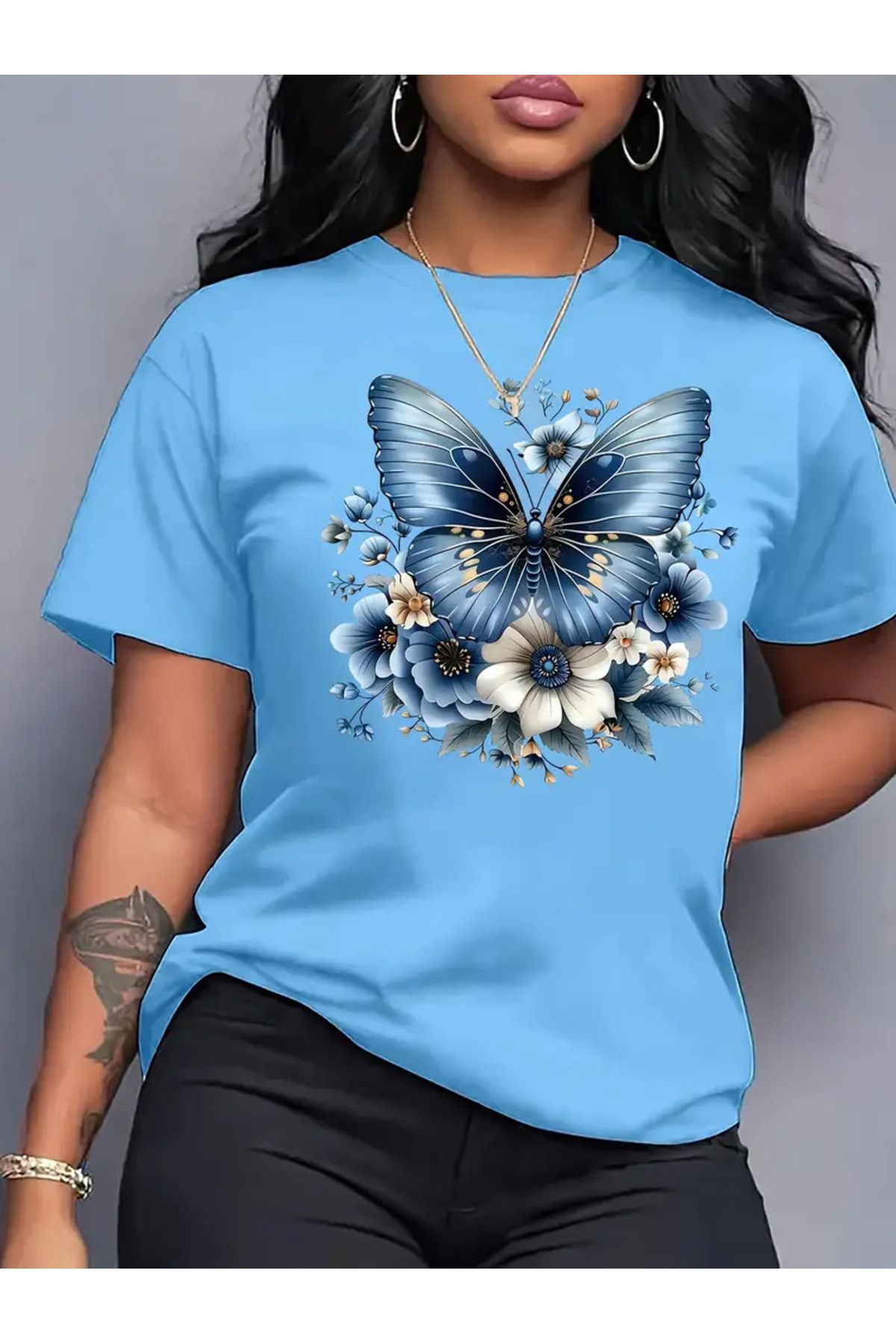 HOFFNUNG T SHIRTBLUR BUTTERFLY AND FLOWERS oversize