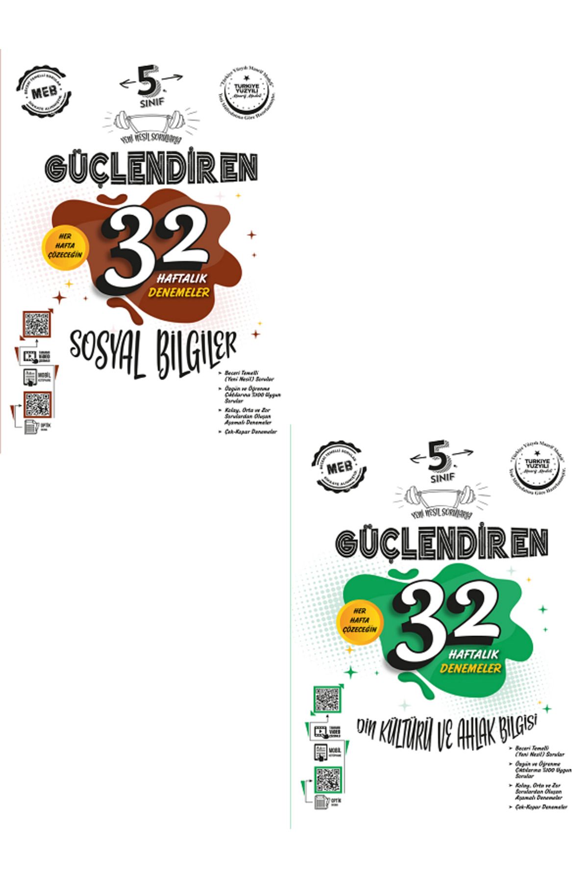 Evrensel İletişim Yayınları 5.Sınıf Ankara Güçlendiren Sosyal Bilgiler + Din Kültürü 32 Haftalık Denemeler / 2 KİTAP / YENİ