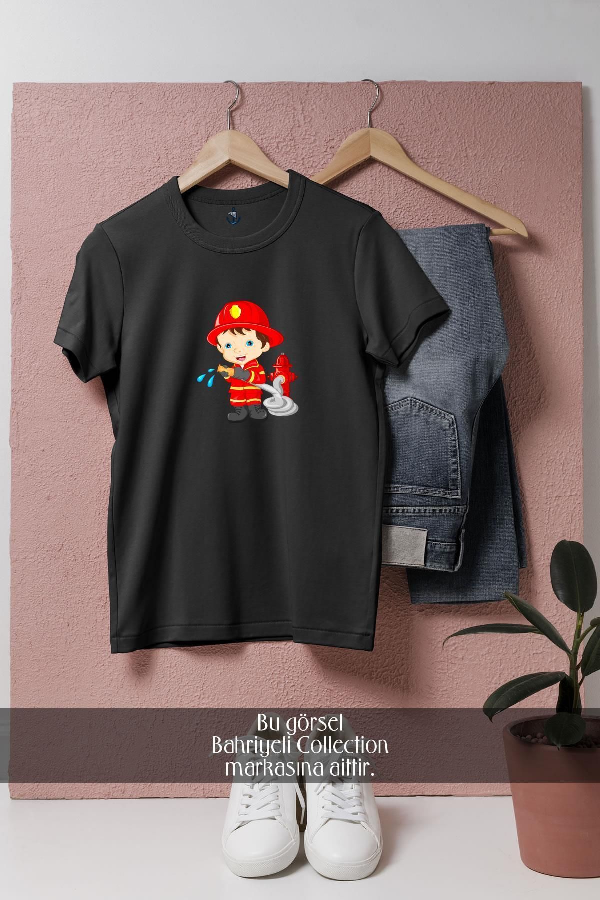 Bahriyeli Collection Oversize Çocuk İtfaiye Tasarımlı Unisex T-Shirt