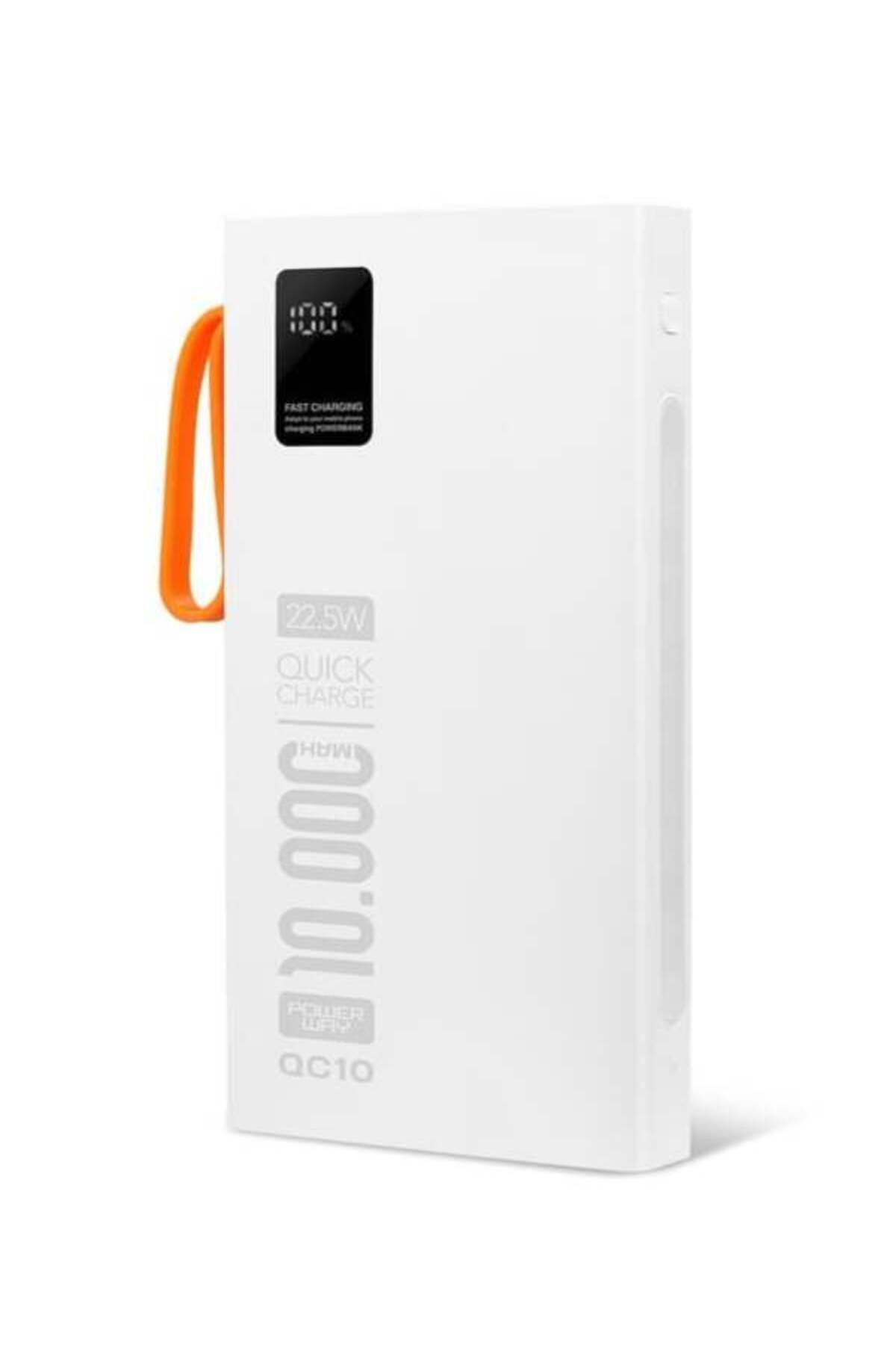 Mars Mobıle QC10 Beyaz 10.000 Mah PD 22.5W Dahili Kablolu Hızlı Şarj Led Işıklı Powerbank