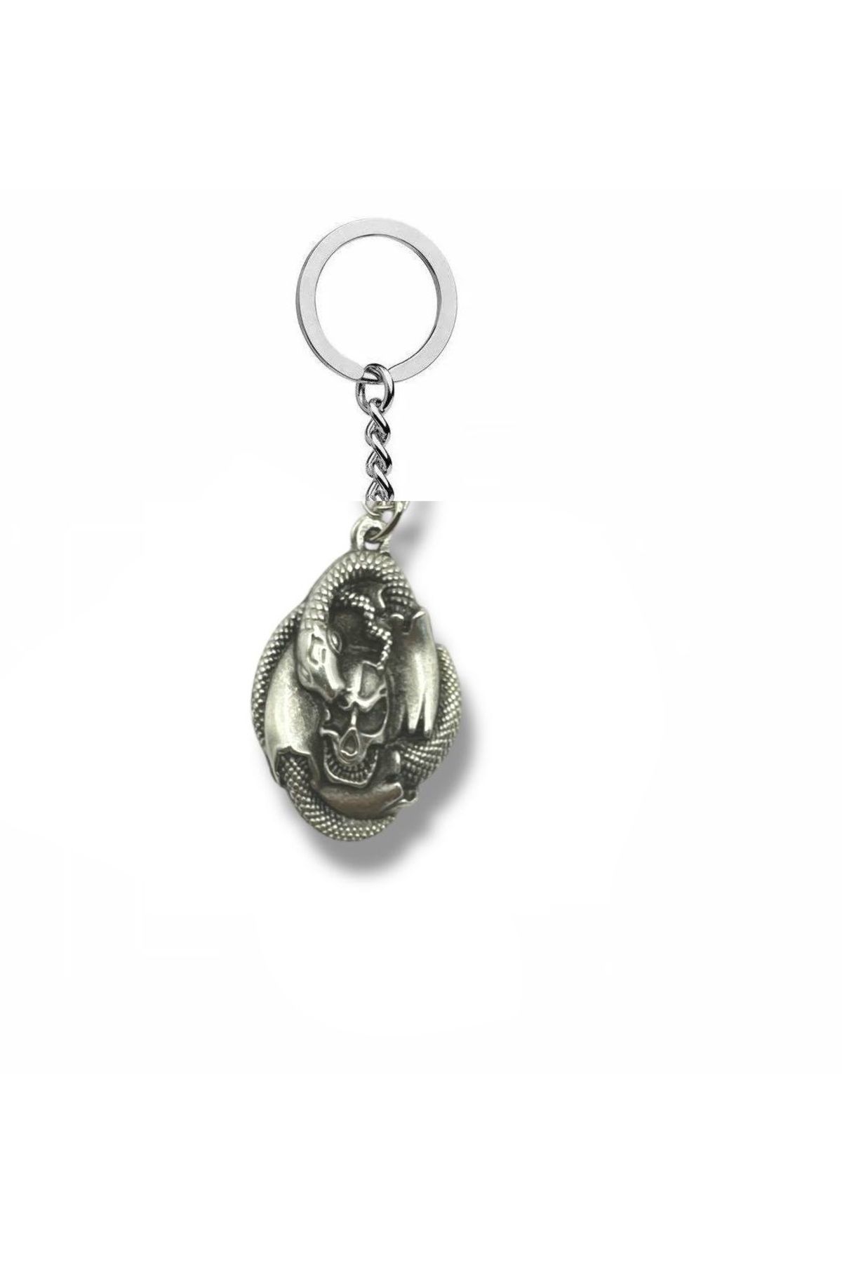 Herşey Nota Silver Skull Snake Spiral Figürlü Unisex Anahtarlık – Gotik ve Mistik Temalı Tasarım