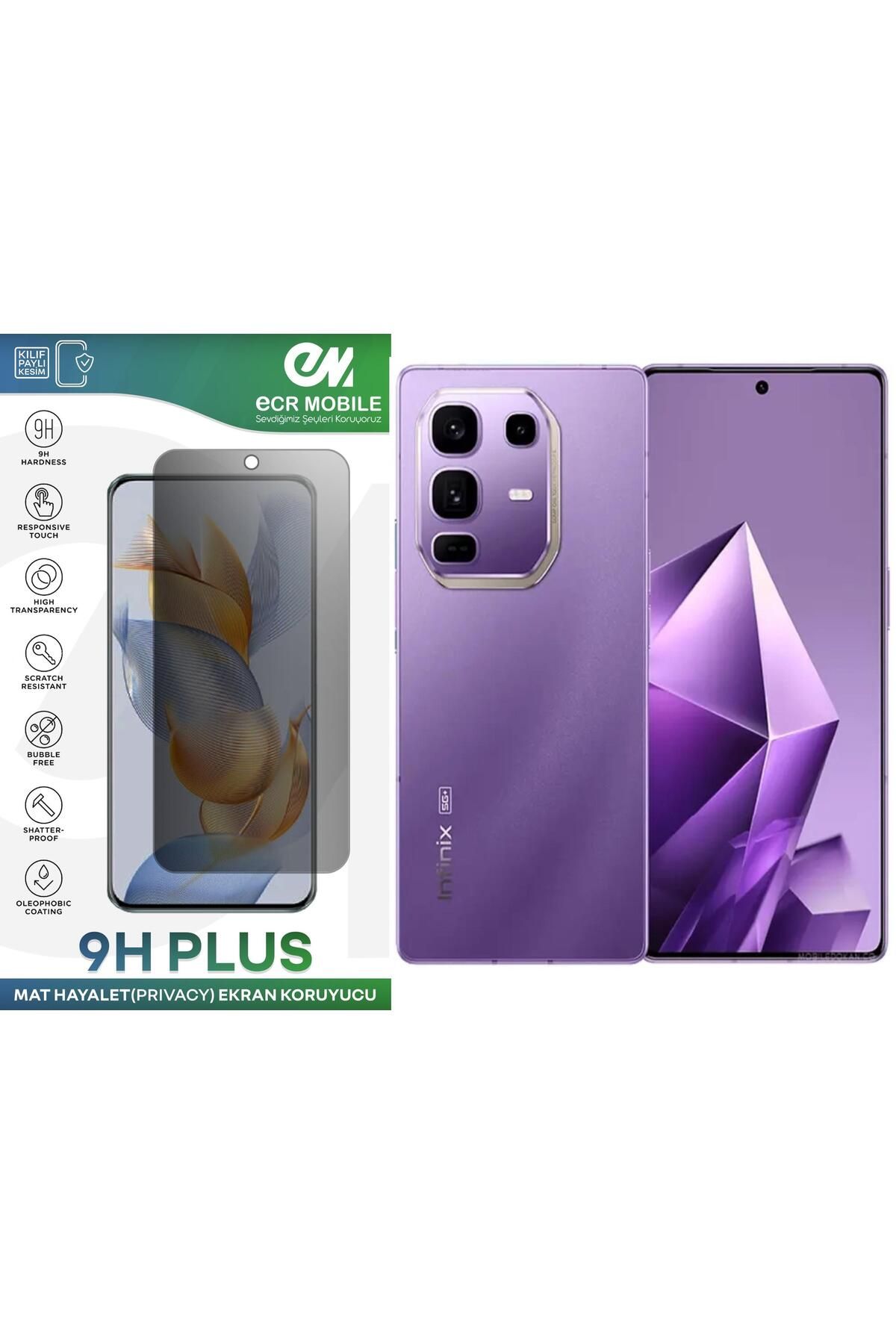 Ecr Mobile Infinix Note 50 Pro Plus Ekran Koruyucu Tam Uyumlu 9H Esnek Nano Kırılmayan MAT HAYALET(Privacy)
