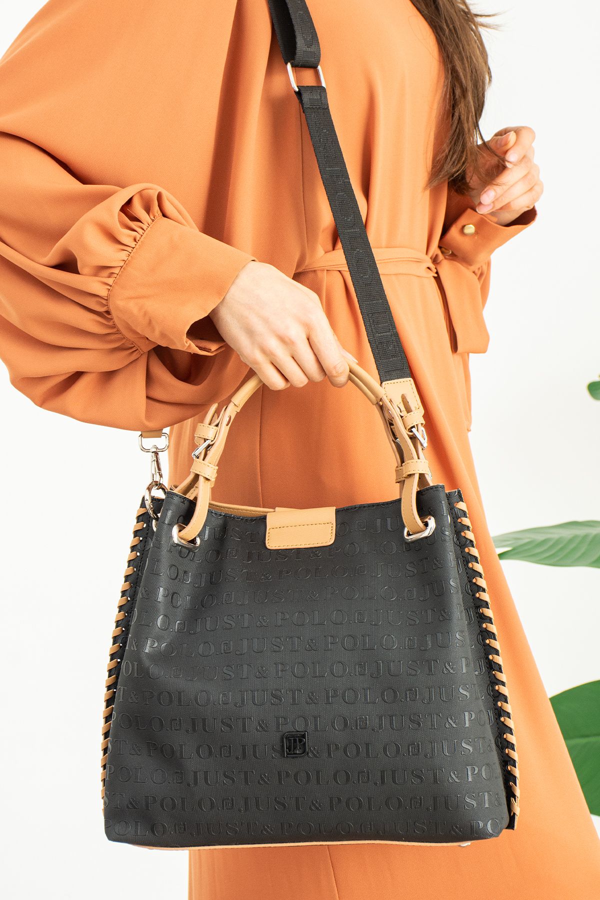 Just Polo Mesh 4031 El Emeği Örgülü Gofraj Suni Deri Kadın El Omuz Çantası ( Ebat : En 32 Yükseklik 28 Cm)