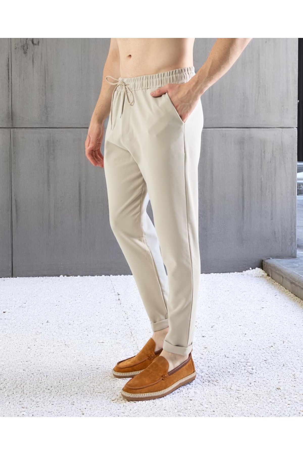 VOGUEMET Erkek Rahat Kalıp Bağcıklı Pantolon | Bilek Boy | Cepli Günlük Slim Fit Model