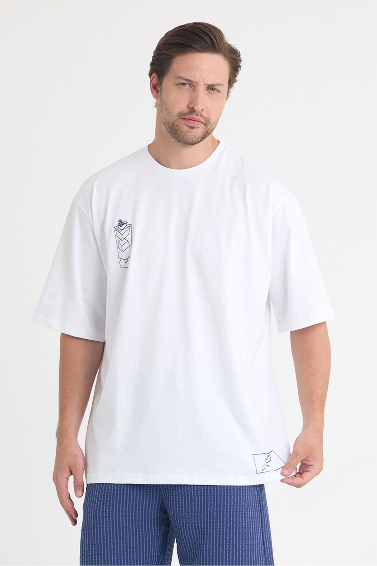 gothamvibes Erkek Relaxed 005 Oversize Beyaz T-Shirt
