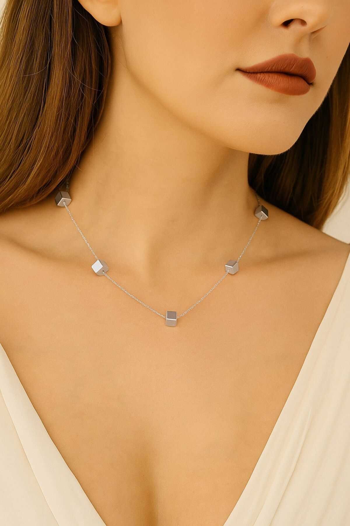 X-Lady Accessories Gümüş Renk Çelik Sf Küp Çelik Kolye - 3376