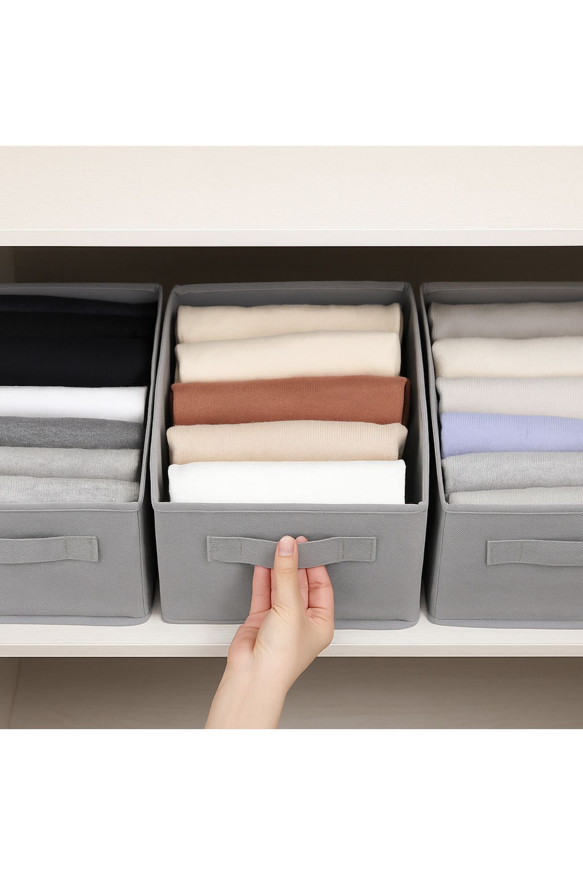ON-ARS TEKSTİL Gri Dolap İçi Düzenleyici Gardrop Düzenleyici Katlanabilir Kıyafet Saklama Kutusu Organizer 45x25x20