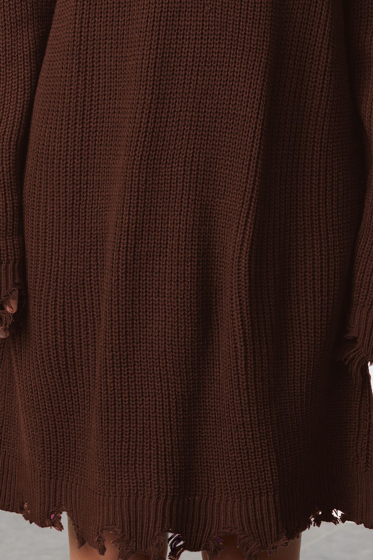 Trendyol Collection-Brown Short/Mini Wide Fit Flowing Detail Knitwear Dress Twoaw24El00113 3