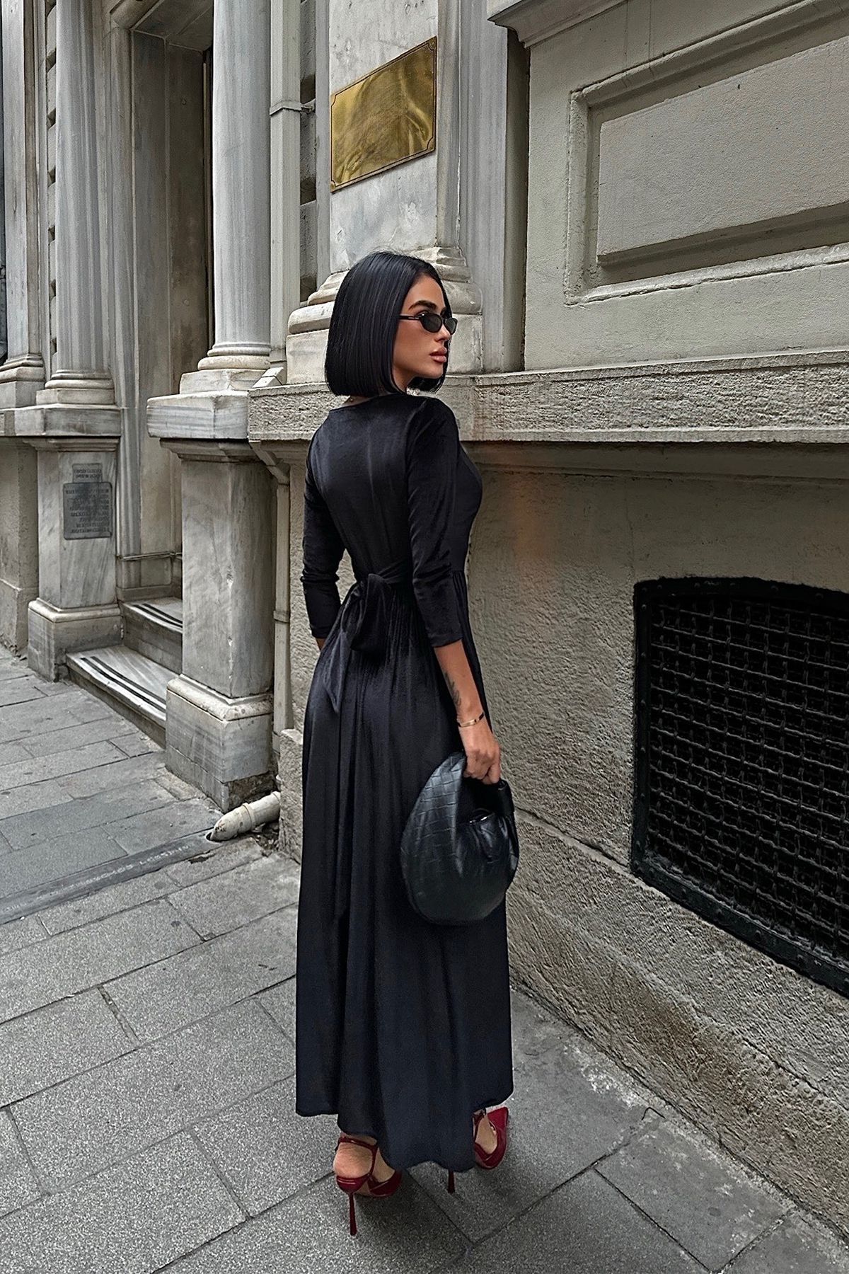 Trendyol Collection-Rochie de seară tricotată din catifea neagră, în formă de A, rochie de absolvire de noapte TPRAW25EL00177 6