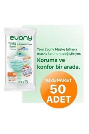 evony maske 50 adet 3 katli lastikli cerrahi yuz maskesi 5x10 lu paket maske fiyati yorumlari trendyol