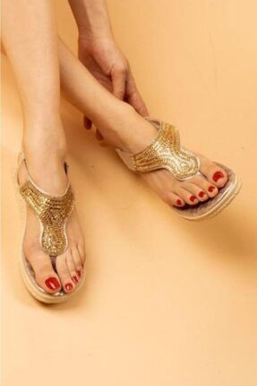 Kadın Altın Rengi Parmak Sandalet 7201