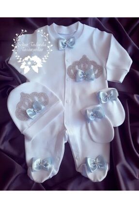 Erkek Bebek Mavi Detaylı Tulum Seti TS18