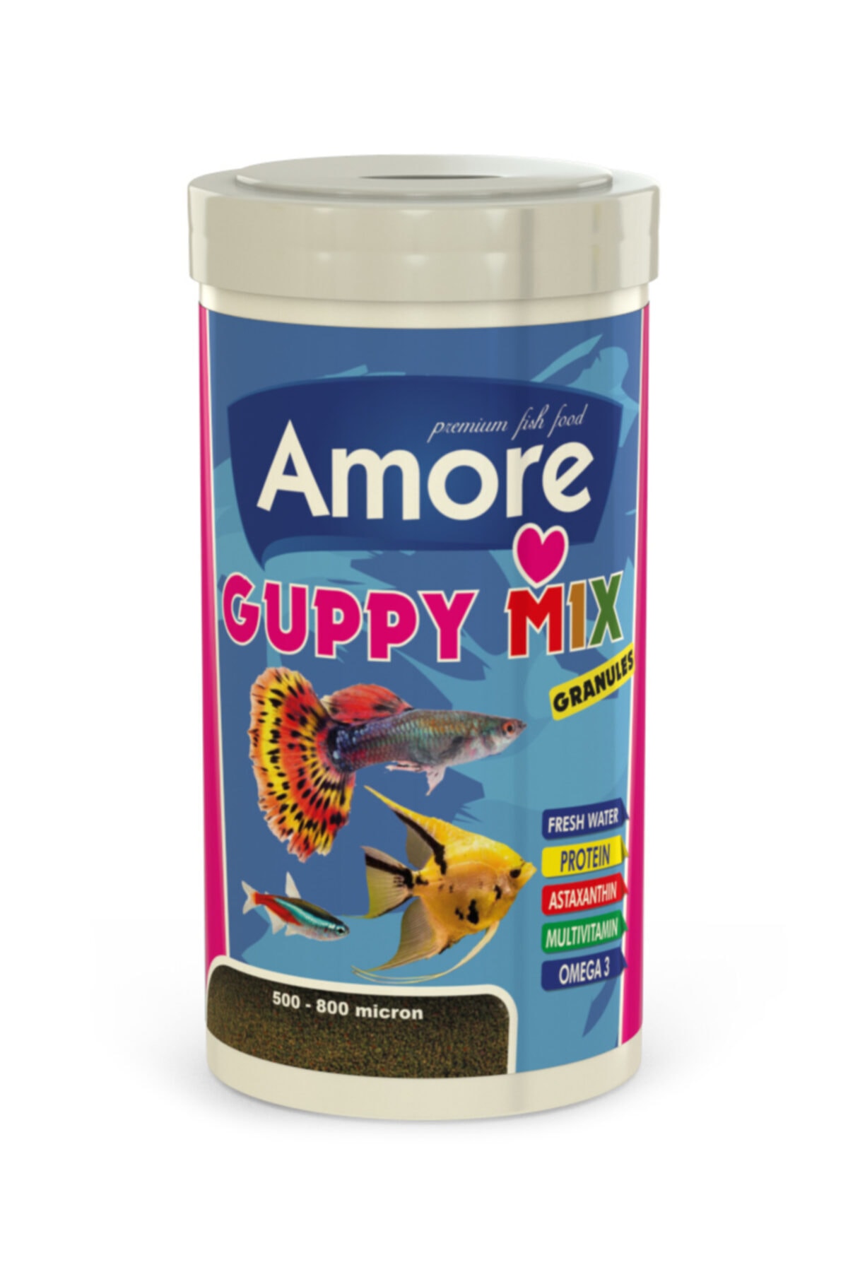 AMORE Guppy Mix Granules Lepistes Melek Tetra Balığı Yemi 250 Ml, 100 gr