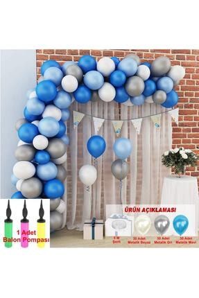 Mavi-beyaz-gri Balon Metalik Renk 90 Adet + 5m Balon Zinciri + Balon Pompası balon0014isil