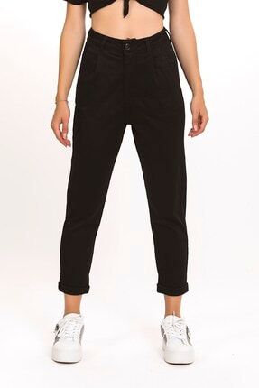 Kadın Önü Pileli Siyah Renk Yüksek Bel Pantolon ITSBASIC 1619