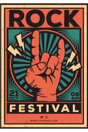 Rock Festivali Retro Ahşap Poster 253600032