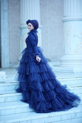 Kadın Simli Mavi Abiye Elbise NC12