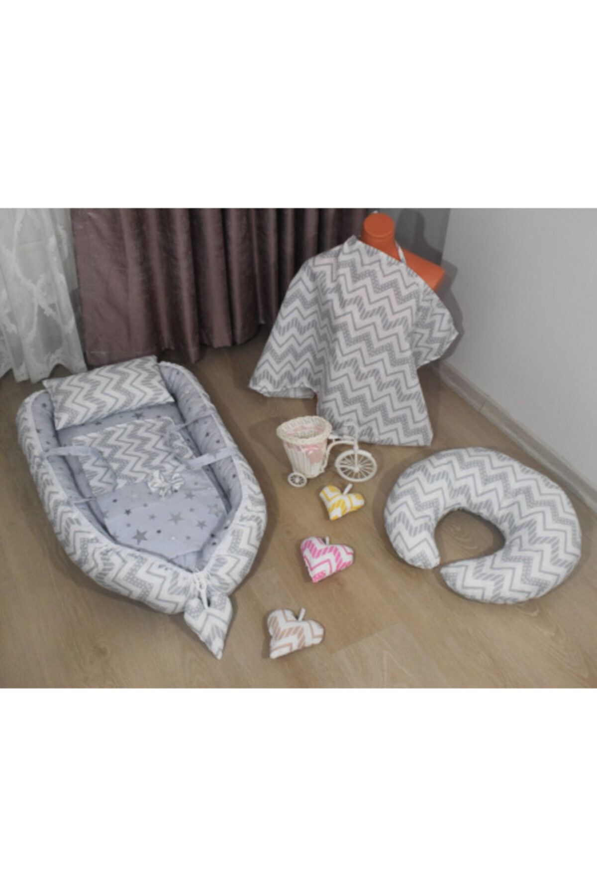 miniks Pamuklu 5 Parça Kombin Babynest Ve Emzirme Önlük Yastık Set