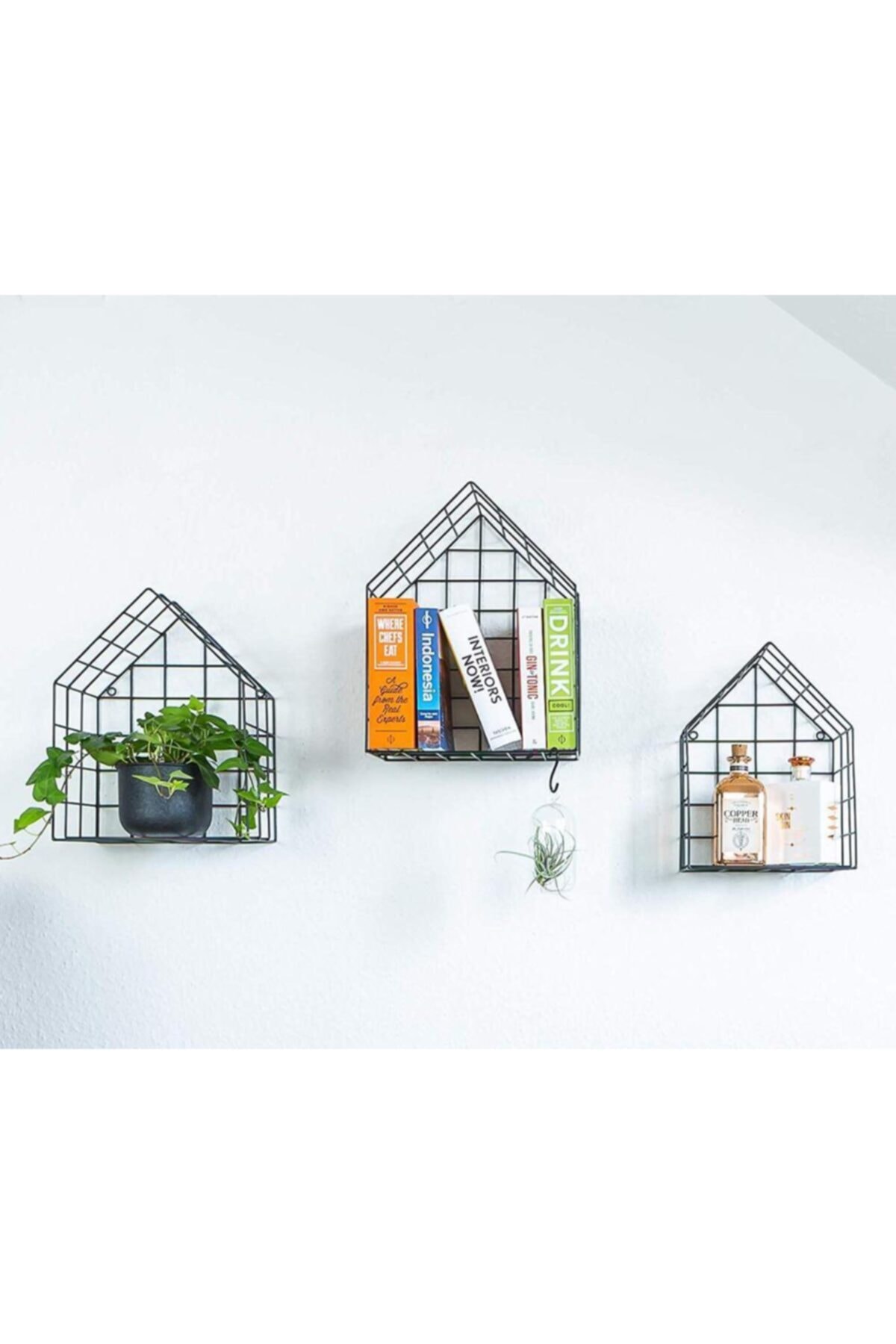 Metal 5x5 Wire Box Home Model Lattice Shelf/3-Piece Set Flower Pot - Black