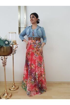 Kadın Fusya Çiçekli Cepkenli Elbise FERO0000706