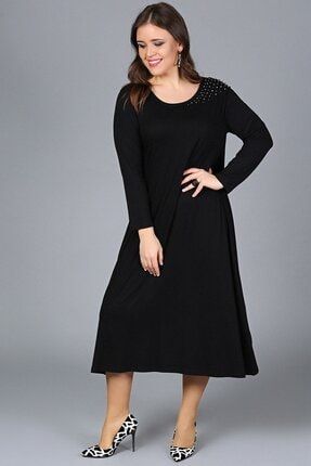 Kadın Siyah Taş Işlemeli Elbise 1257g061